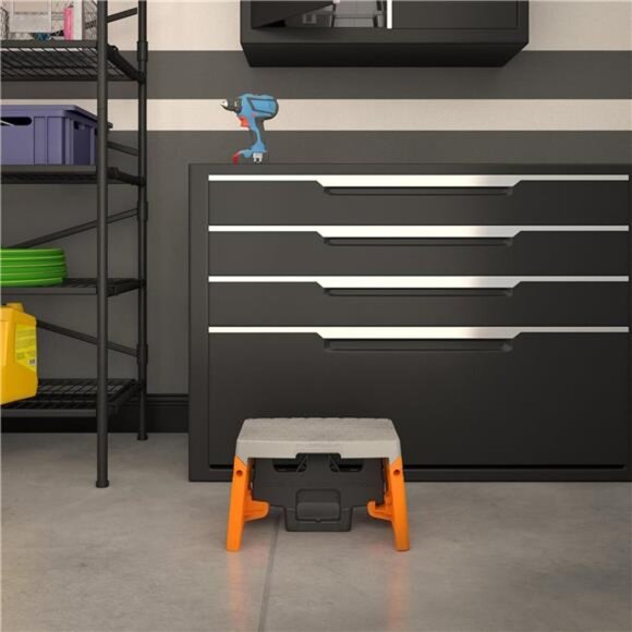 1 Step Molded Folding Step Stool, Type 1A, Black, Orange, and Gray - Picture 2 of 8